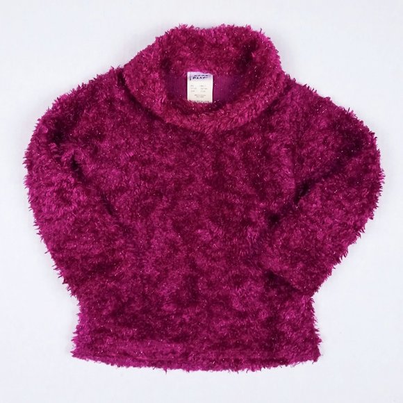 Fuzzy Magenta Purple Metallic Silver Turtleneck Sweater Girls 4 S Stretch Soft - Picture 1 of 4